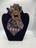 Golden Ember Statement Tie – Geometric Earth Tone Tie with Amber Rhinestone Brooch