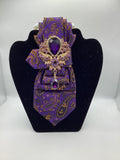 Royal Amethyst Paisley Statement Tie – Purple & Gold Crystal Brooch