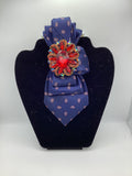 Navy Luxe Statement Tie with Red Crystal Flower Accent