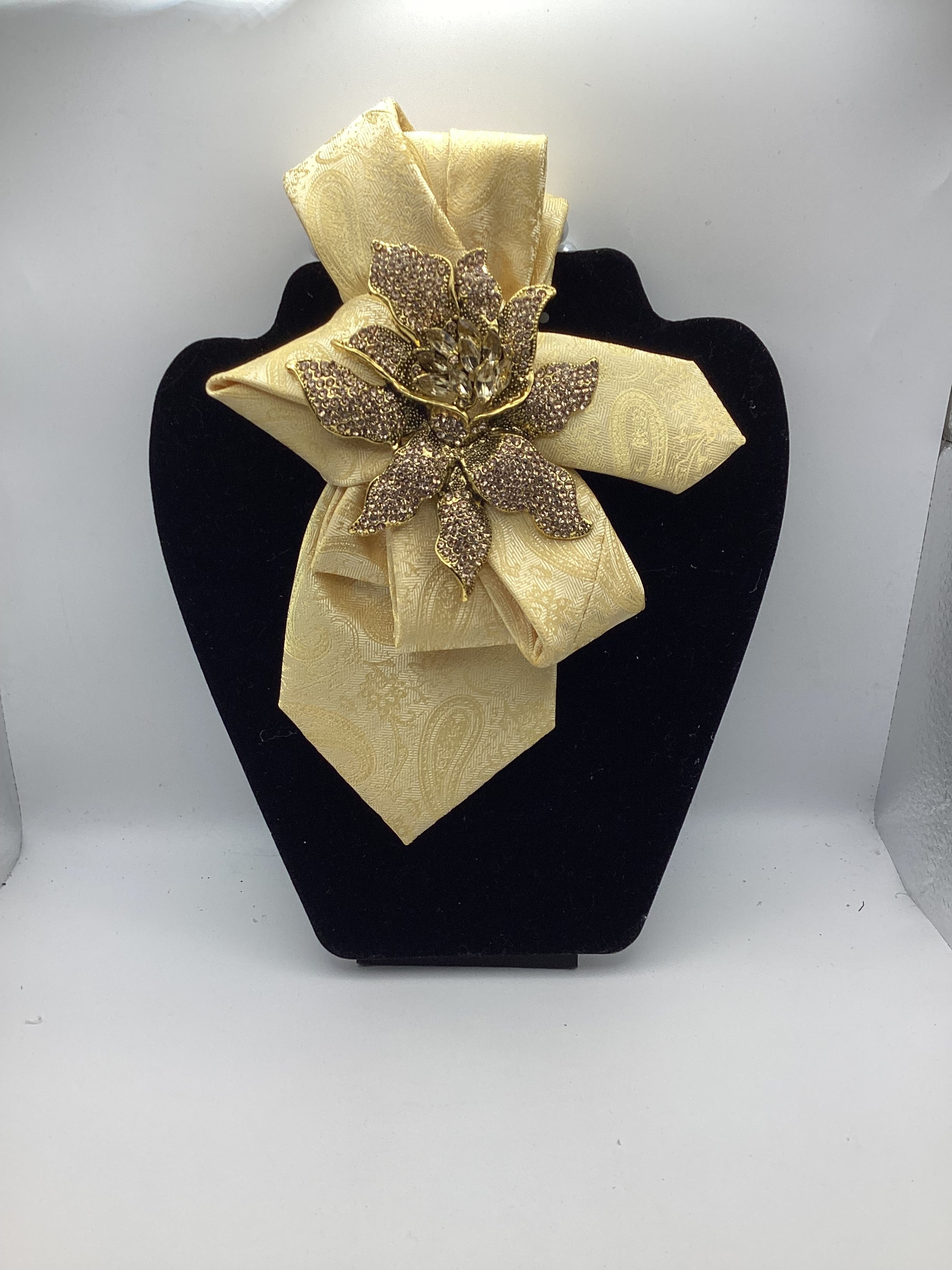 Gold Prestige Statement Tie with Floral Rhinestone Detail