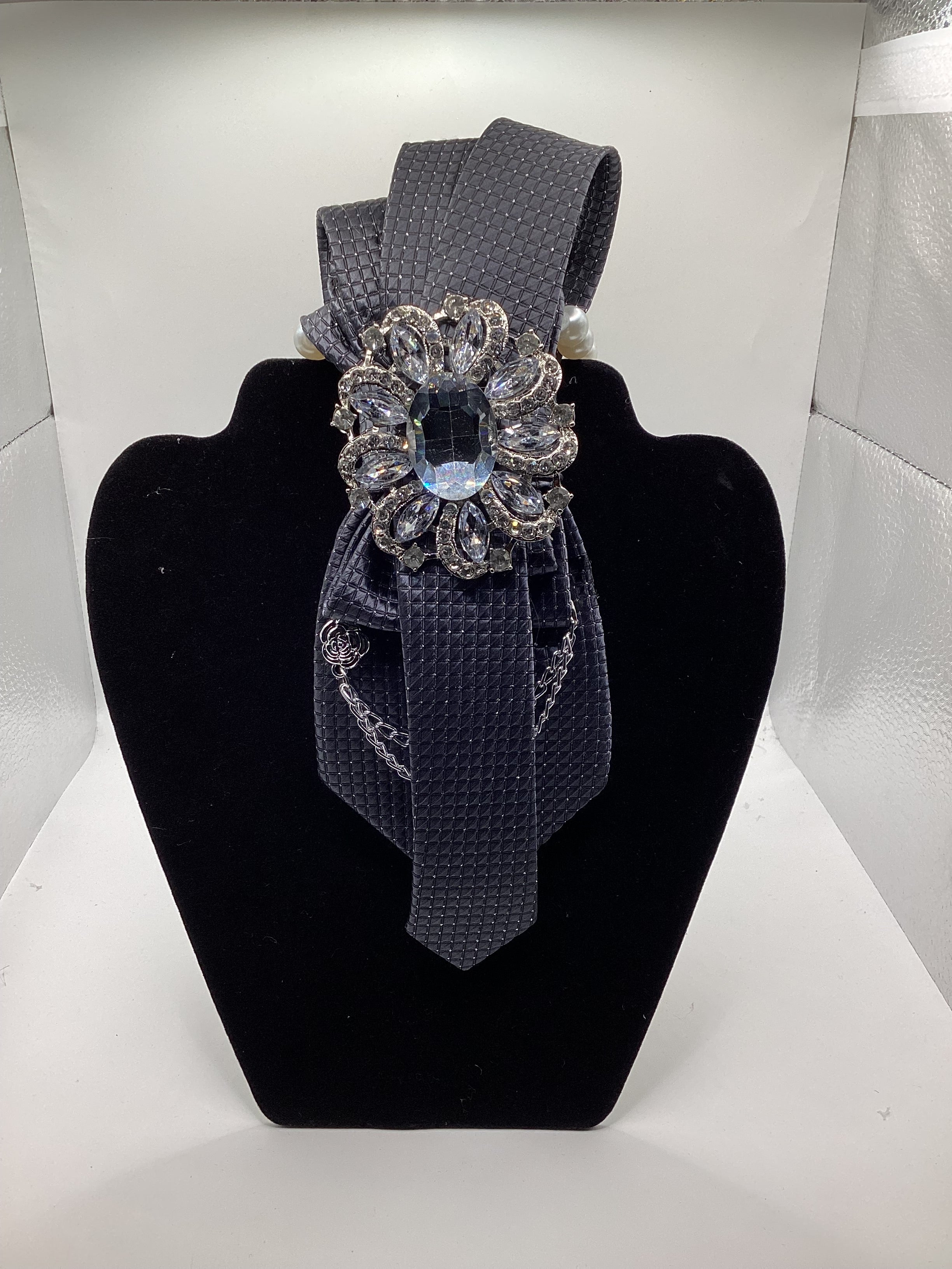 Graphite Luxe Statement Tie – Crystal Grid Edition