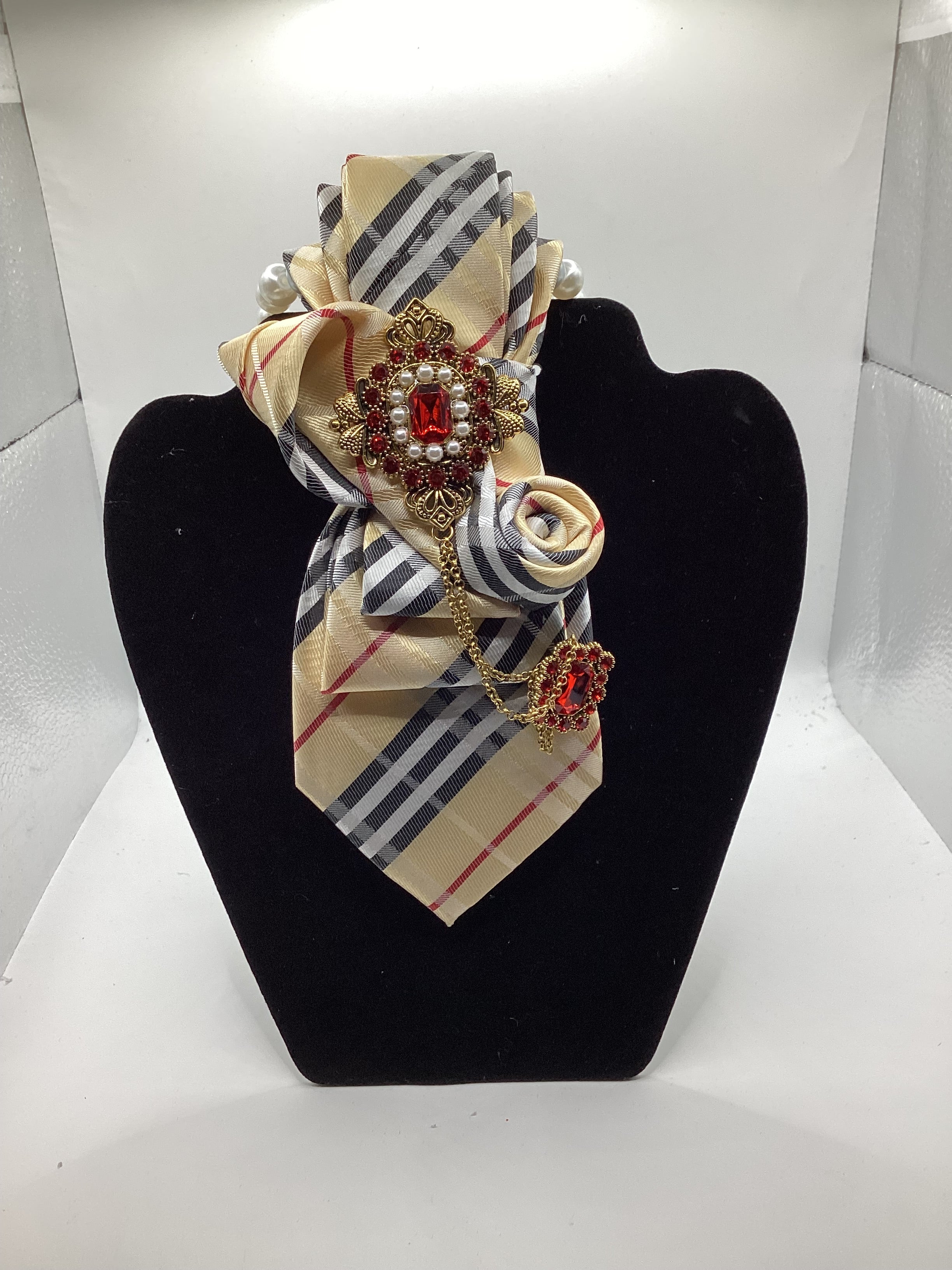 Beige Plaid Ruby Luxe Statement Tie