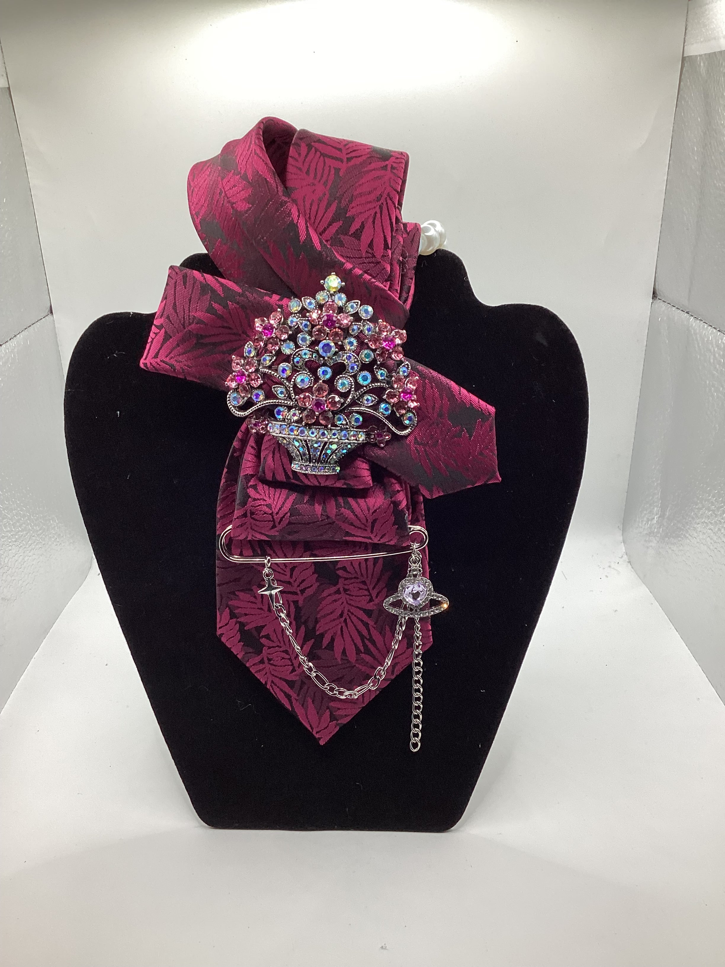 Berry Luxe Crystal Garden Statement Tie