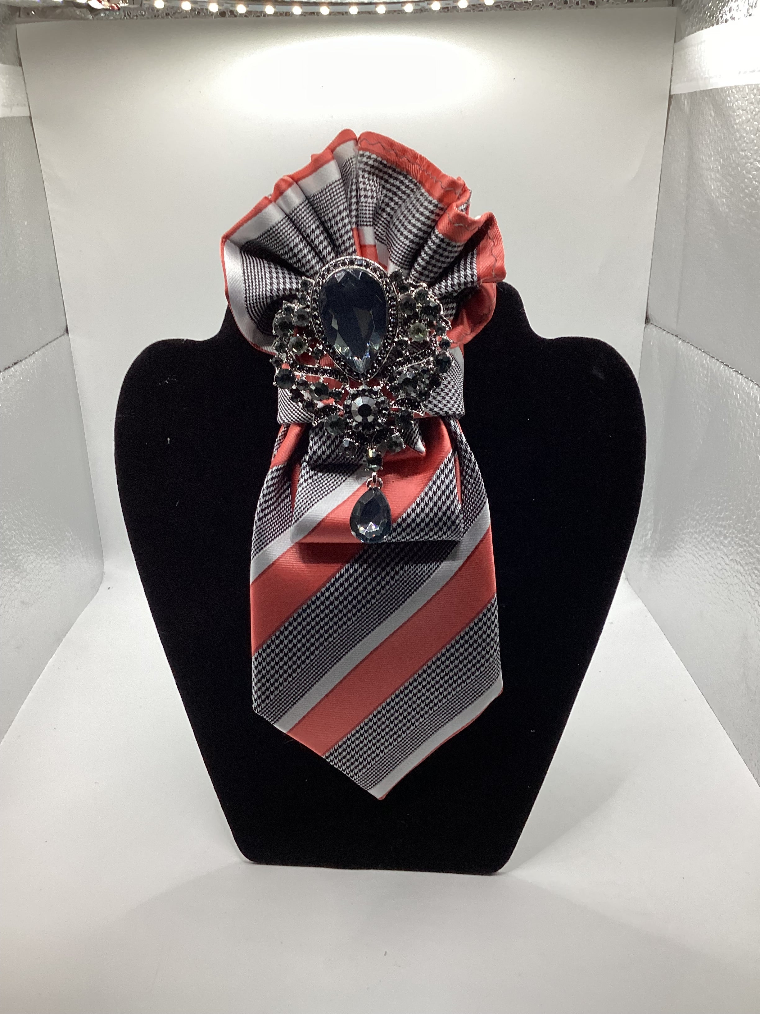 Coral & Houndstooth Glam Statement Tie