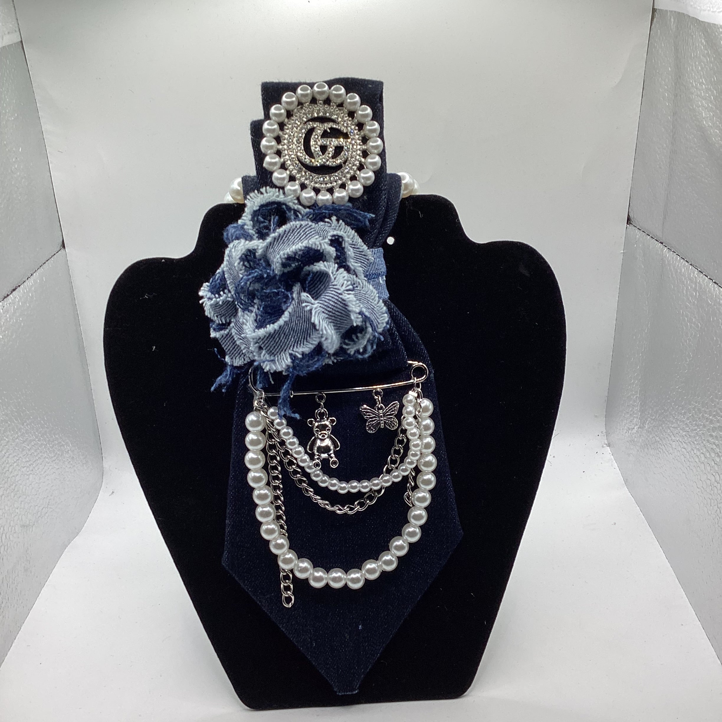 Pearl Bloom Denim Tie