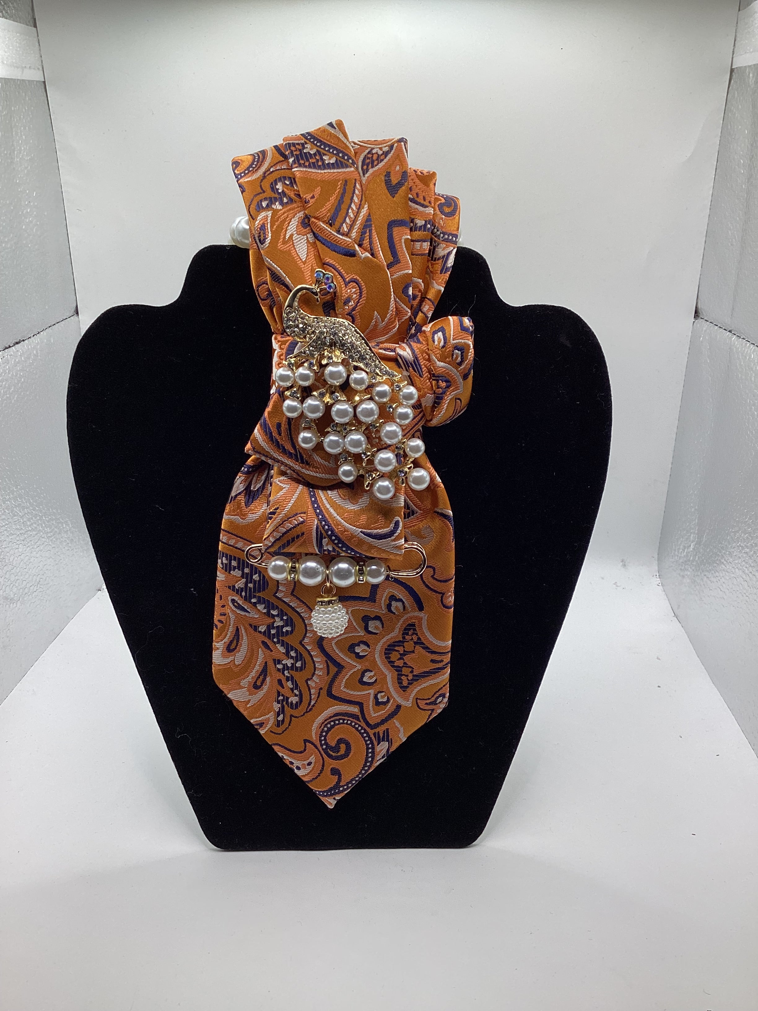 Golden Peacock Pearl Statement Tie – Autumn Paisley Luxe Collection 2