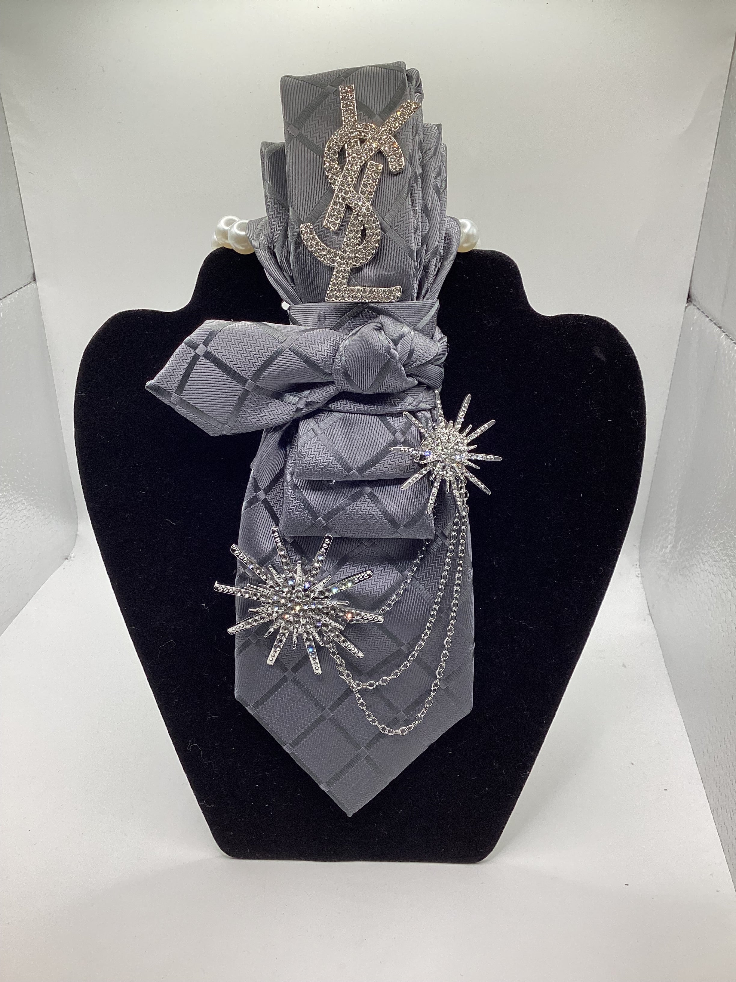 Silver Luxe Monogram Statement Tie – Executive Elegance Collection