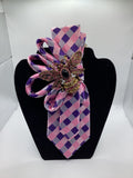 Royal Garden Bee Statement Tie – Pink & Purple Checkered Couture