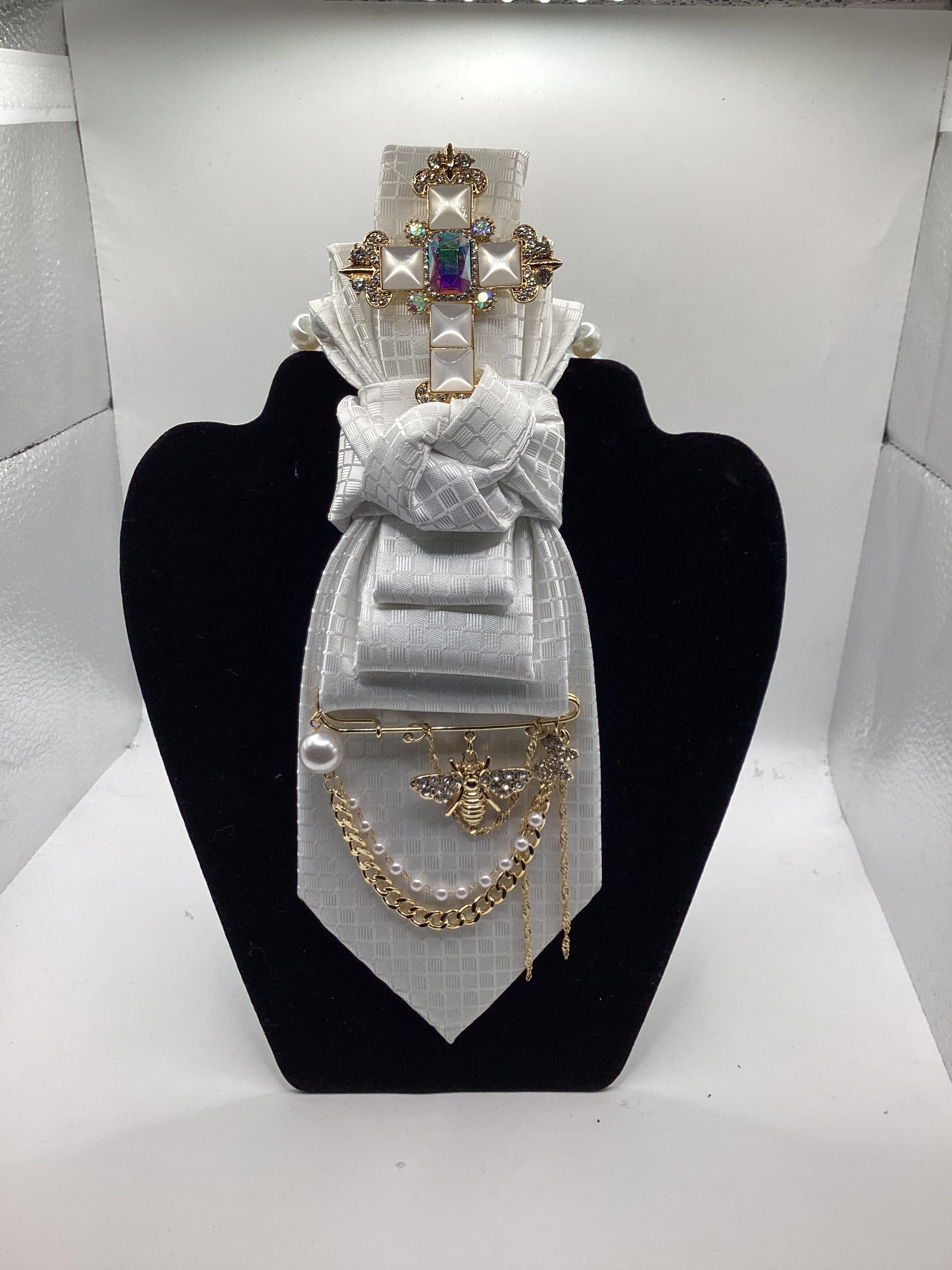 Heavenly Grace Statement Tie – White Cross Couture Edition