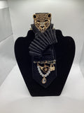 Midnight Luxe Leopard Statement Tie – Gold Pearl Couture Edition