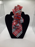 Crimson Plaid Luxe Statement Tie – Ruby Crystal Couture Brooch