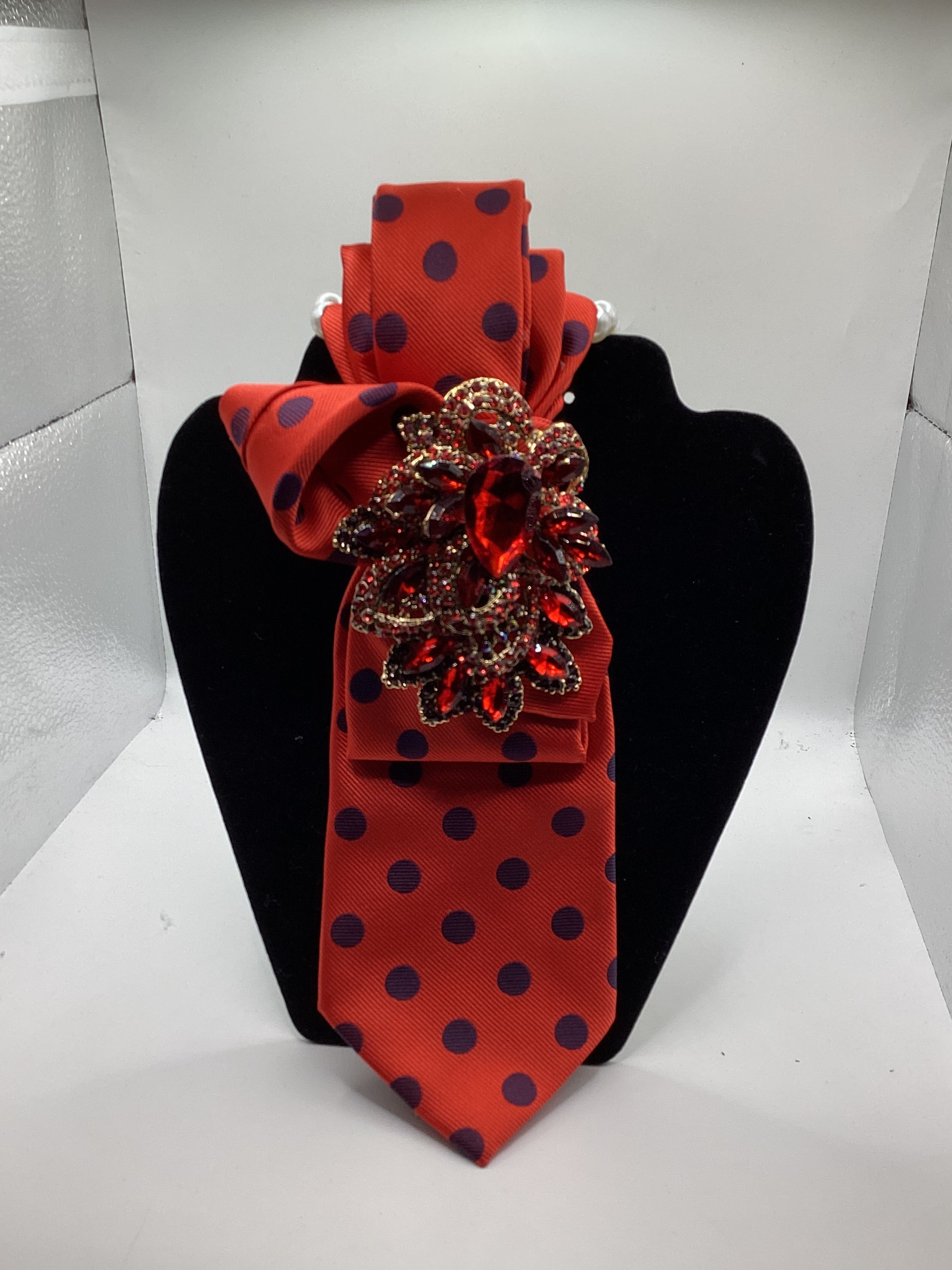 Ruby Radiance Polka Dot Statement Tie – Crimson Crystal Couture Bow