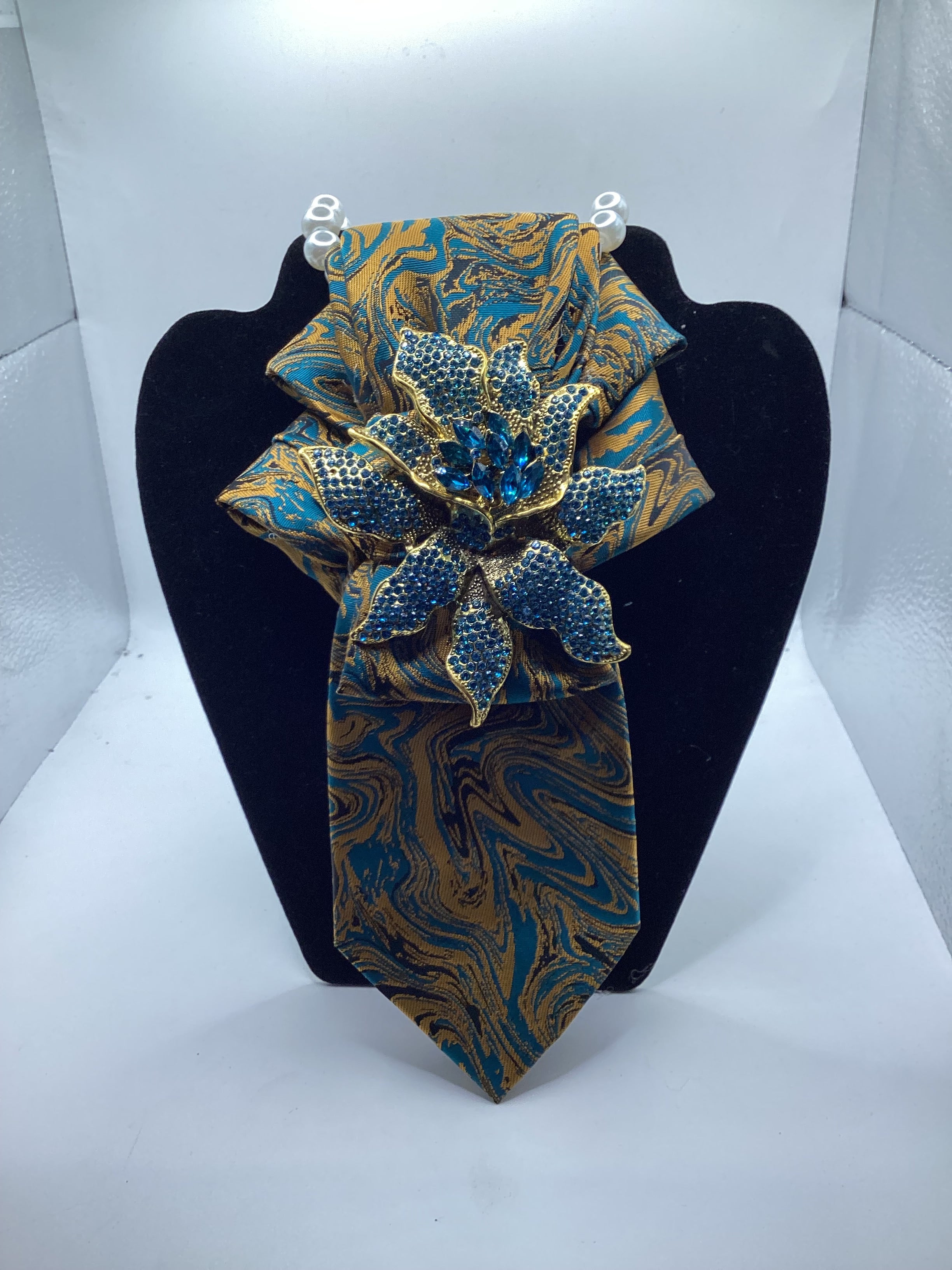 Teal & Gold Marbled Statement Tie