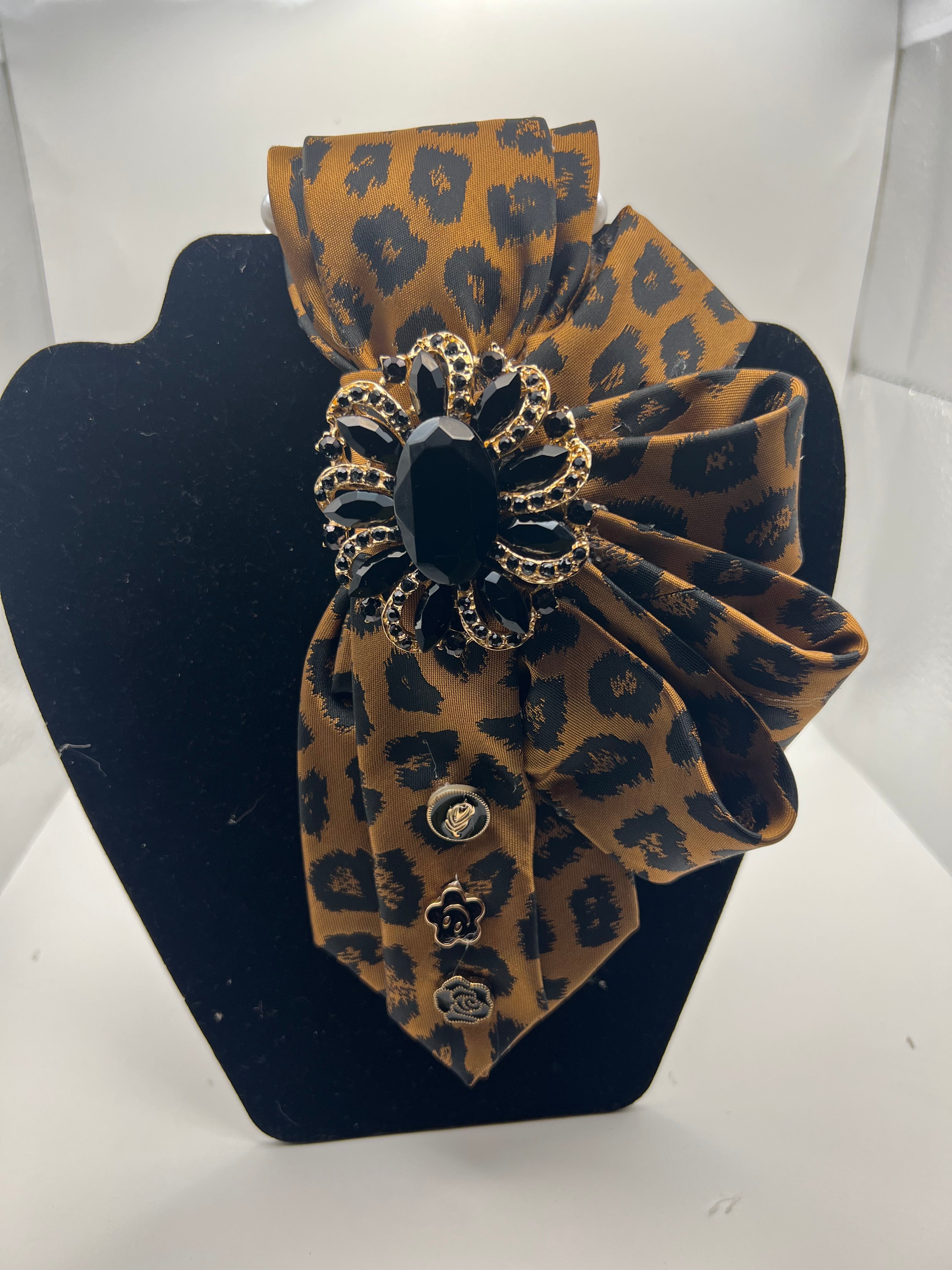 Leopard Luxe Statement Tie(Brooch may Vary)