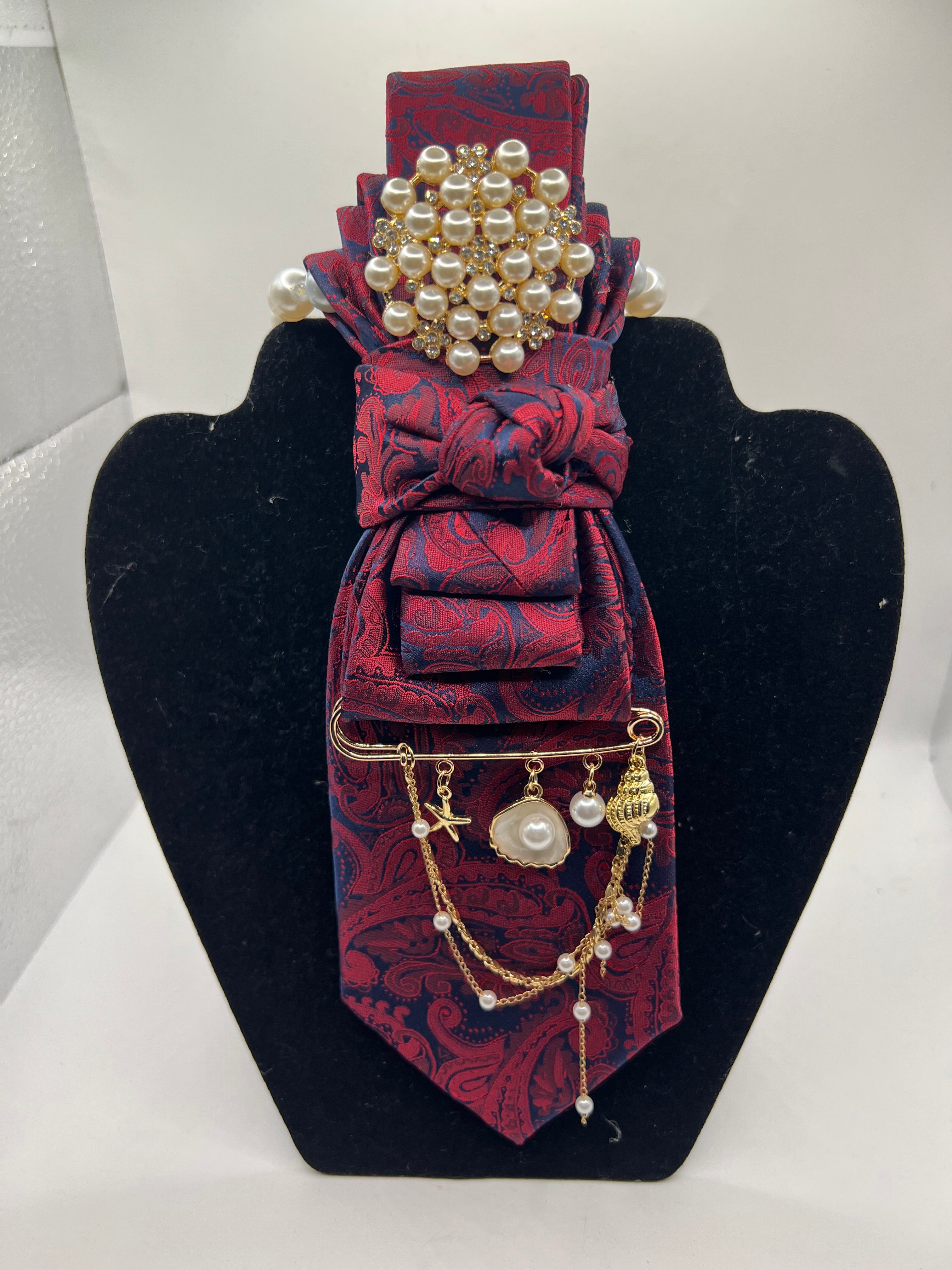 Royal Ruby Pearl Statement Tie