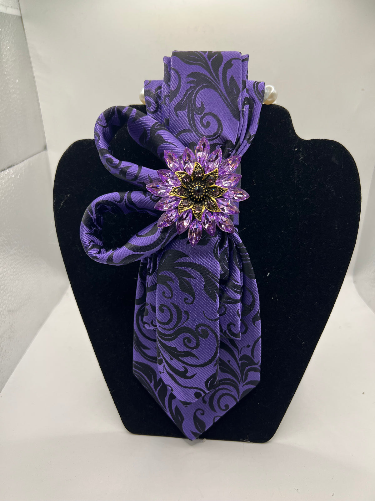 Purple Elegance Crystal Flower Statement Tie