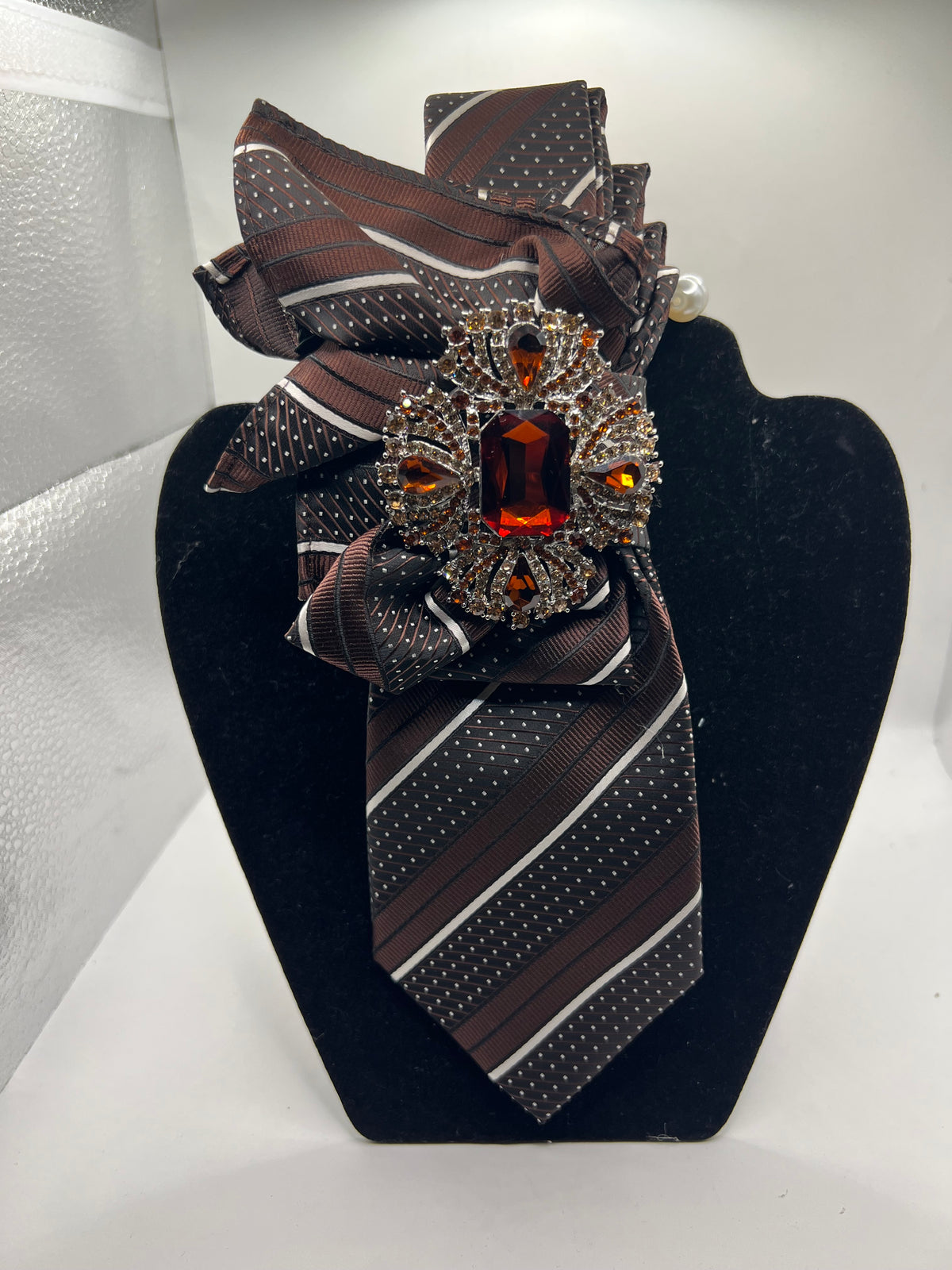 Royal Garnet Statement Tie – Chocolate Brown & Crystal