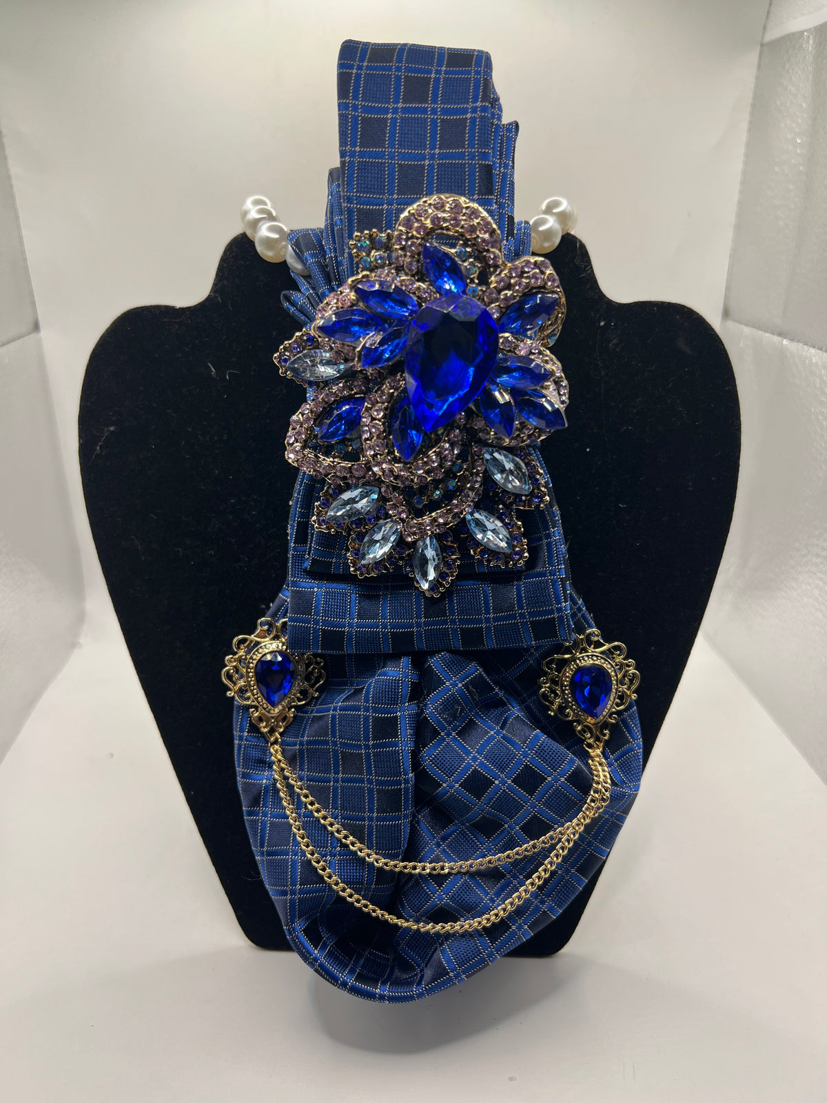 Royal Sapphire – Luxury Embellished Plaid Tie