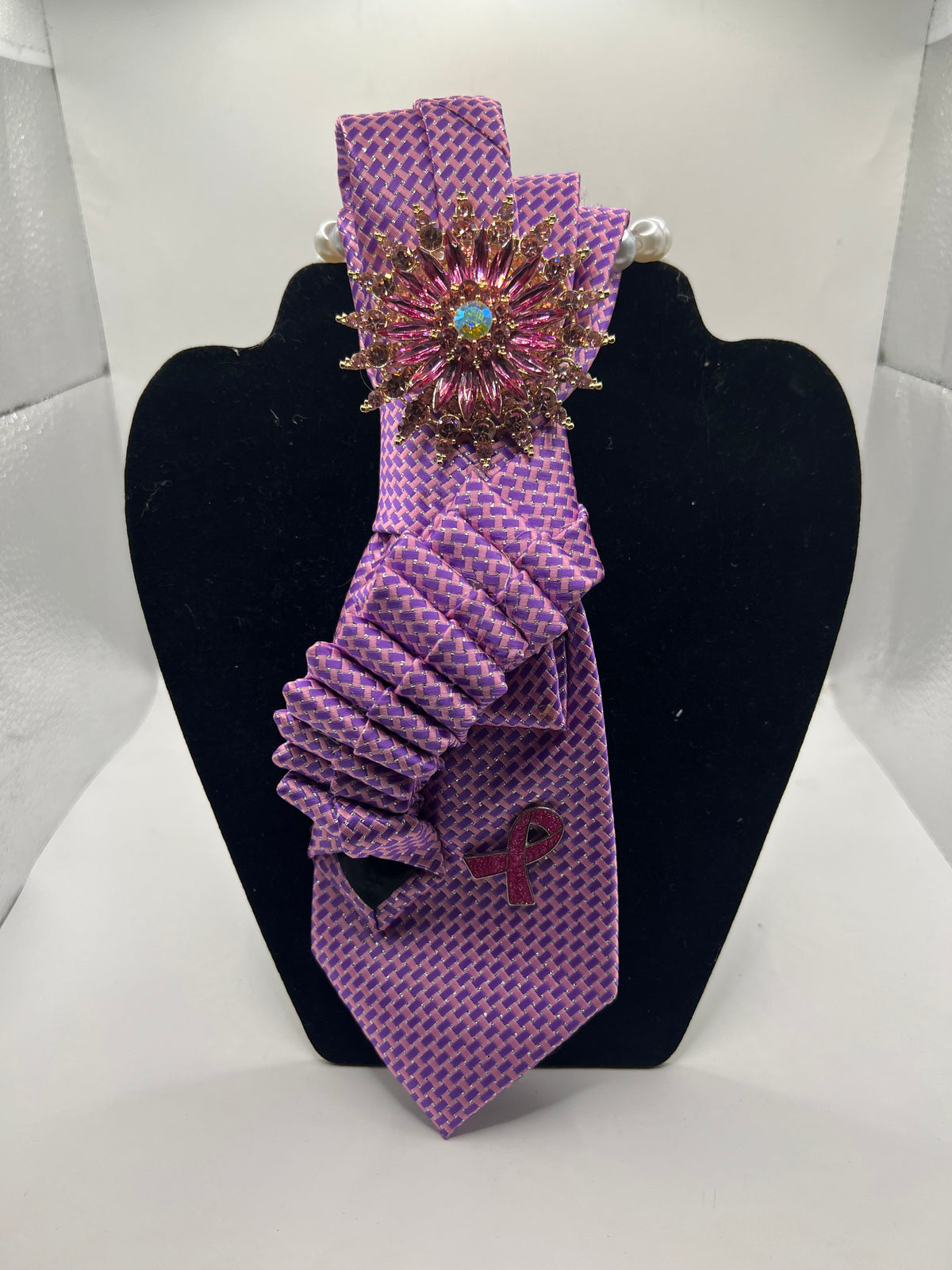 Purple & Pink Rhinestone Breast Cancer Awareness Statement Tie