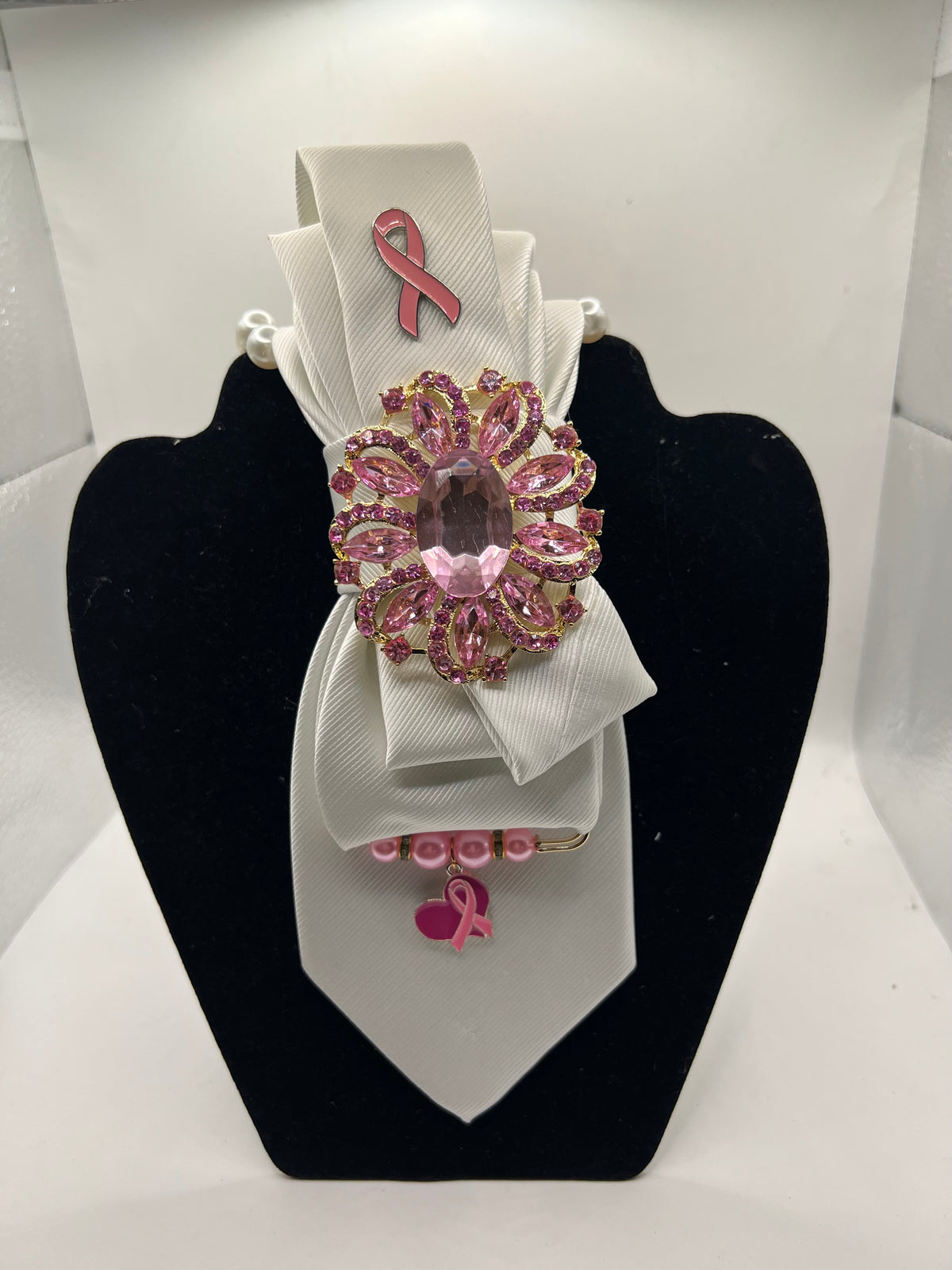 White Elegance Breast Cancer Awareness Tie