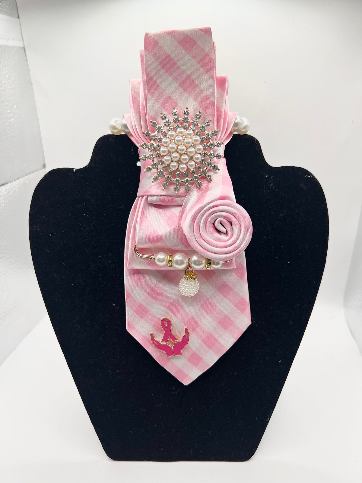 Pink Gingham Rose Elegance Breast Cancer Awareness Tie