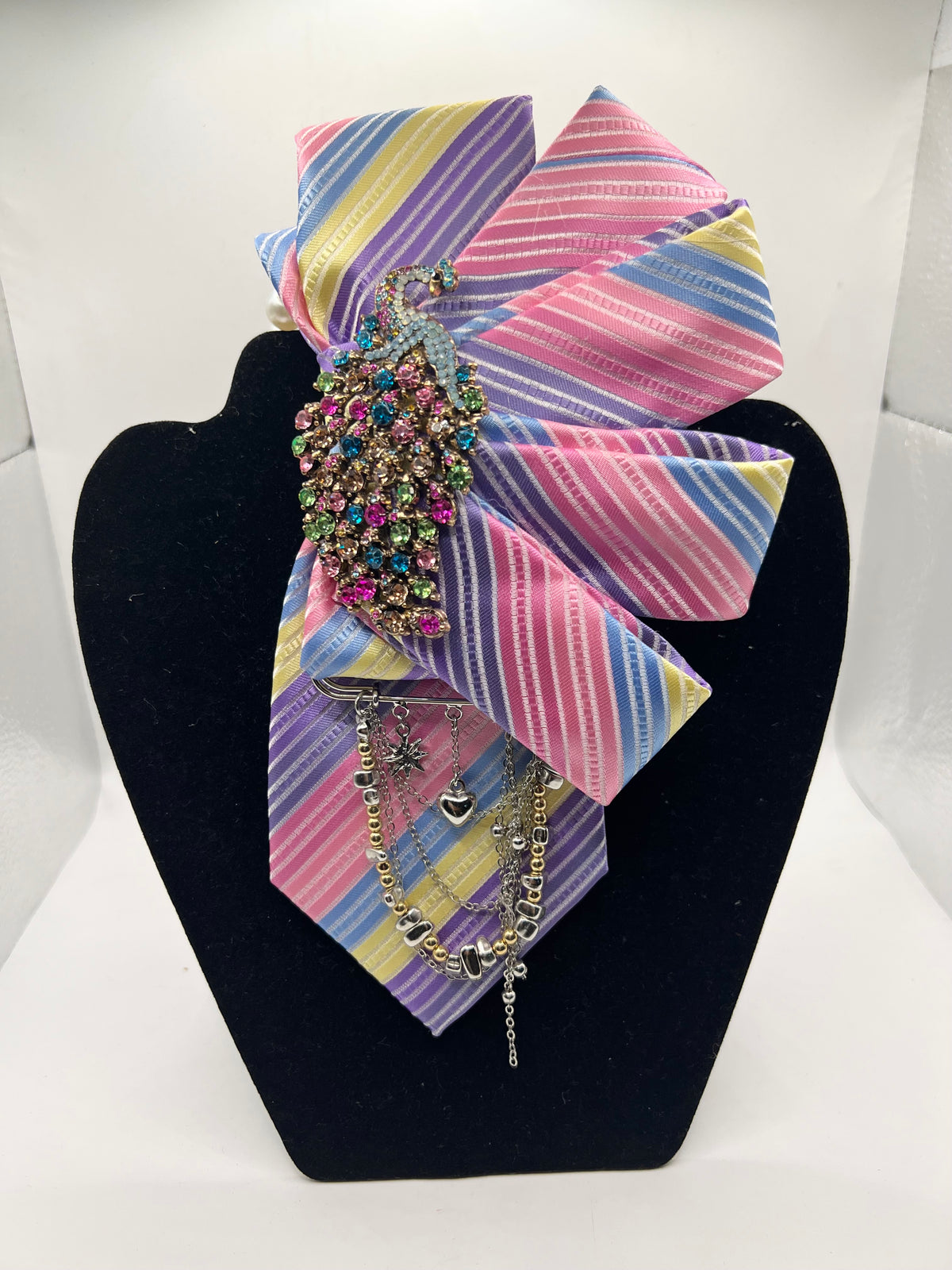 Rainbow Glamour Peacock Breast Cancer Awareness Statement Tie